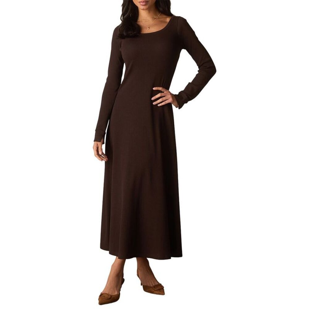 The Normal Brand Womens  Normal Rib Ls Midi Dress, Brown